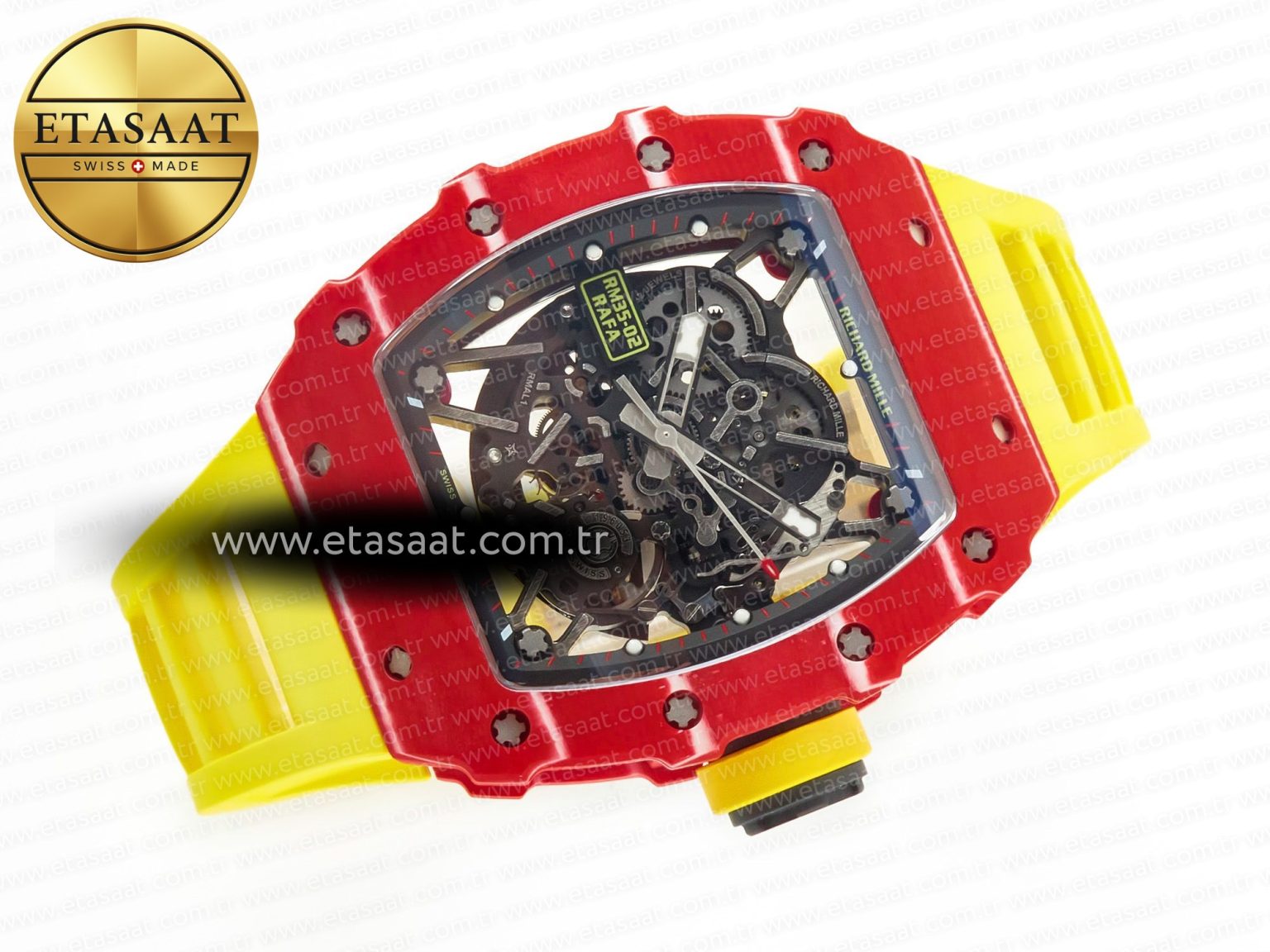 RM035 Red Carbon SONIC Best Edition Skeleton Dial on Yellow Rubber Strap Clone RMUL2 V2 - Görsel 8
