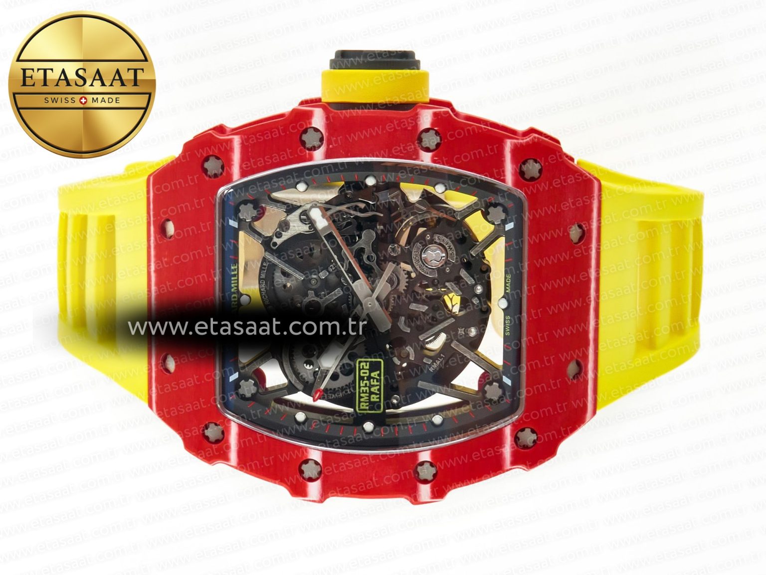 RM035 Red Carbon SONIC Best Edition Skeleton Dial on Yellow Rubber Strap Clone RMUL2 V2 - Görsel 9