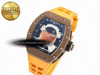 RM052-05 Brown Ceramic Bezel Carbon Case YSF Best Edition Skeleton Dial on Orange Rubber Strap Tourbillon
