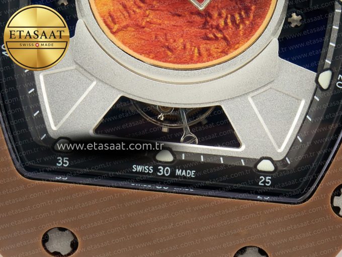 RM052-05 Brown Ceramic Bezel Carbon Case YSF Best Edition Skeleton Dial on Orange Rubber Strap Tourbillon - Görsel 11