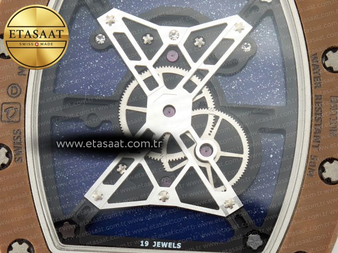 RM052-05 Brown Ceramic Bezel Carbon Case YSF Best Edition Skeleton Dial on Orange Rubber Strap Tourbillon - Görsel 12