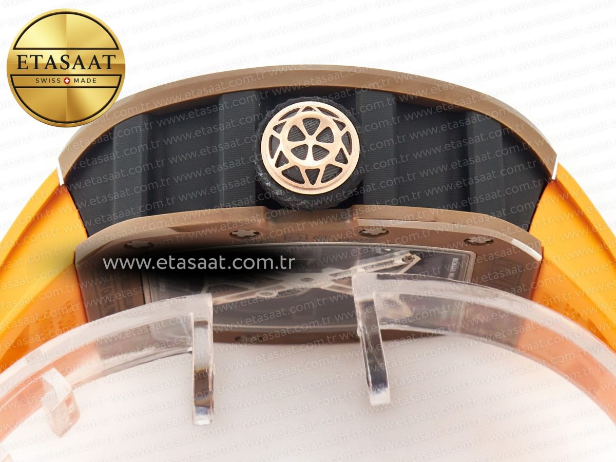 RM052-05 Brown Ceramic Bezel Carbon Case YSF Best Edition Skeleton Dial on Orange Rubber Strap Tourbillon - Görsel 14