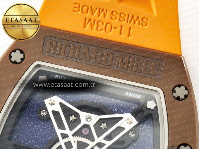 RM052-05 Brown Ceramic Bezel Carbon Case YSF Best Edition Skeleton Dial on Orange Rubber Strap Tourbillon - Görsel 17
