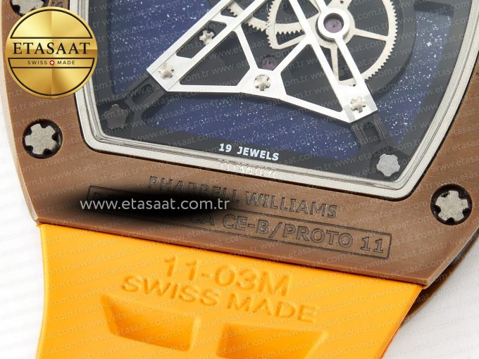 RM052-05 Brown Ceramic Bezel Carbon Case YSF Best Edition Skeleton Dial on Orange Rubber Strap Tourbillon - Görsel 18