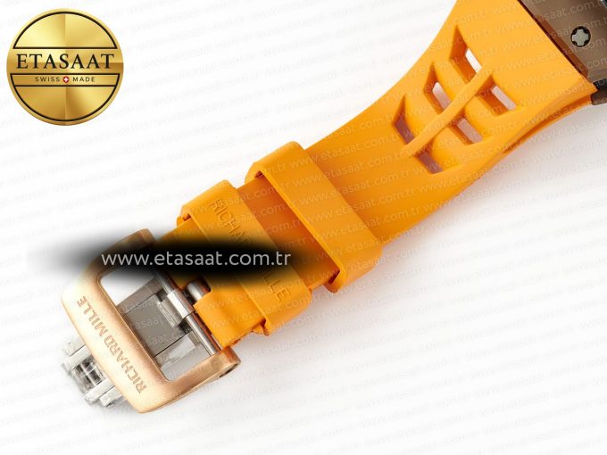 RM052-05 Brown Ceramic Bezel Carbon Case YSF Best Edition Skeleton Dial on Orange Rubber Strap Tourbillon - Görsel 20