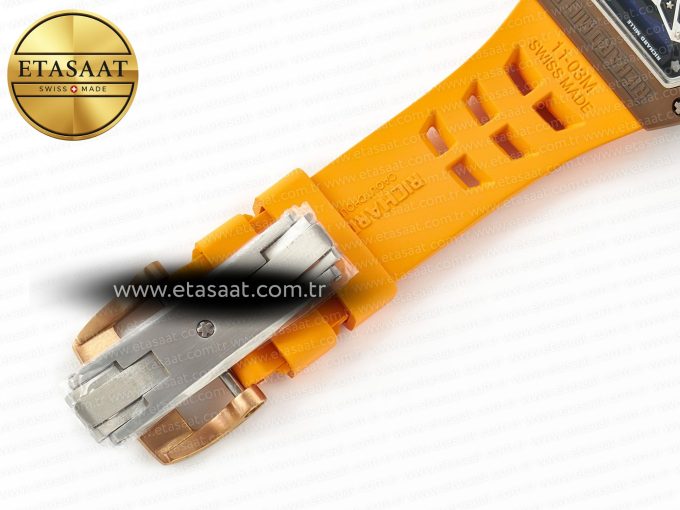 RM052-05 Brown Ceramic Bezel Carbon Case YSF Best Edition Skeleton Dial on Orange Rubber Strap Tourbillon - Görsel 22