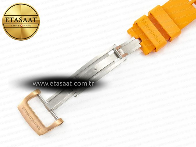 RM052-05 Brown Ceramic Bezel Carbon Case YSF Best Edition Skeleton Dial on Orange Rubber Strap Tourbillon - Görsel 23