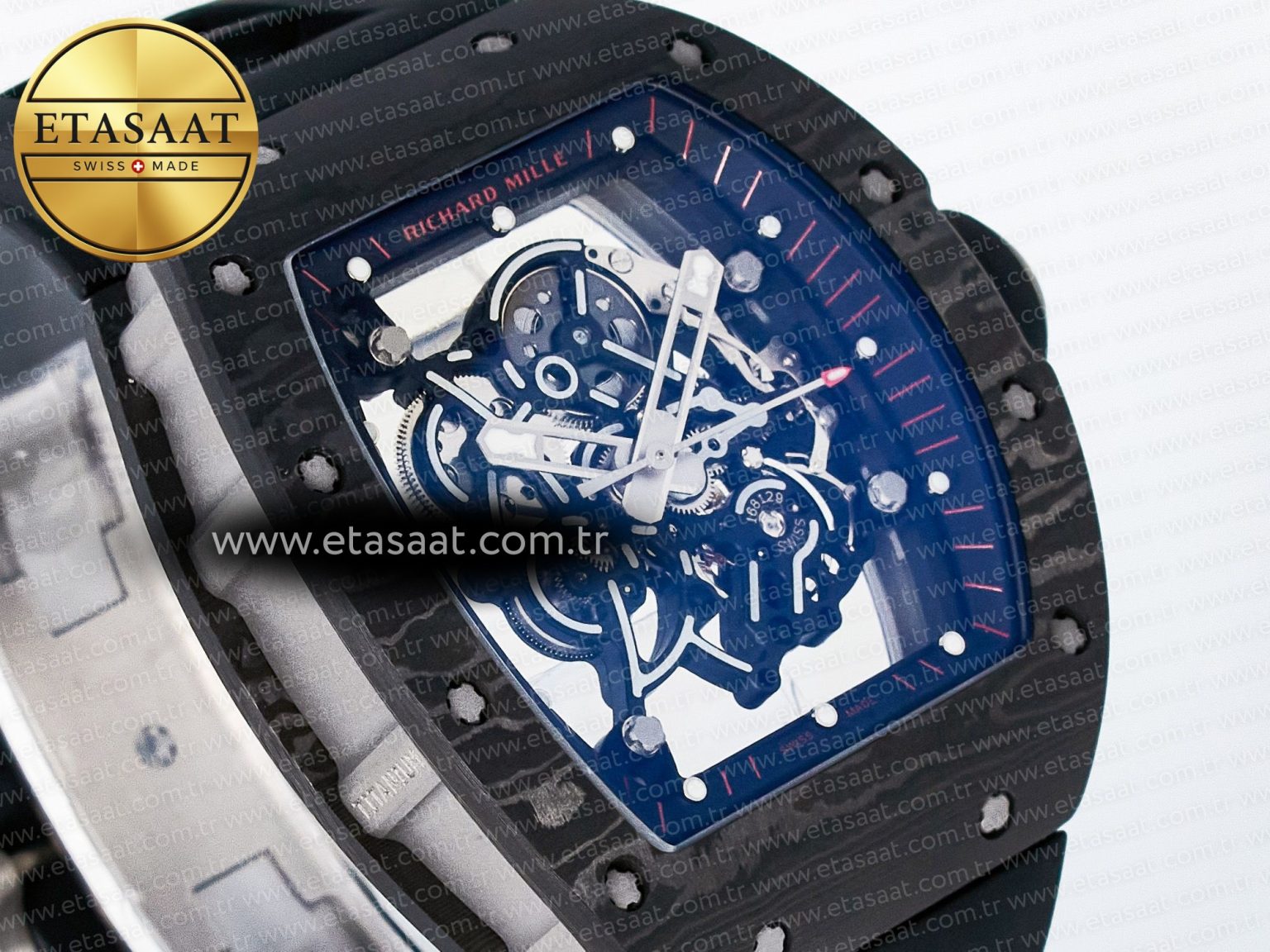 RM055 NTPT UOKF 1:1 Best Edition Black Inner Bezel Black Crown on Black Rubber Strap RMUL2 Super Clone - Görsel 5