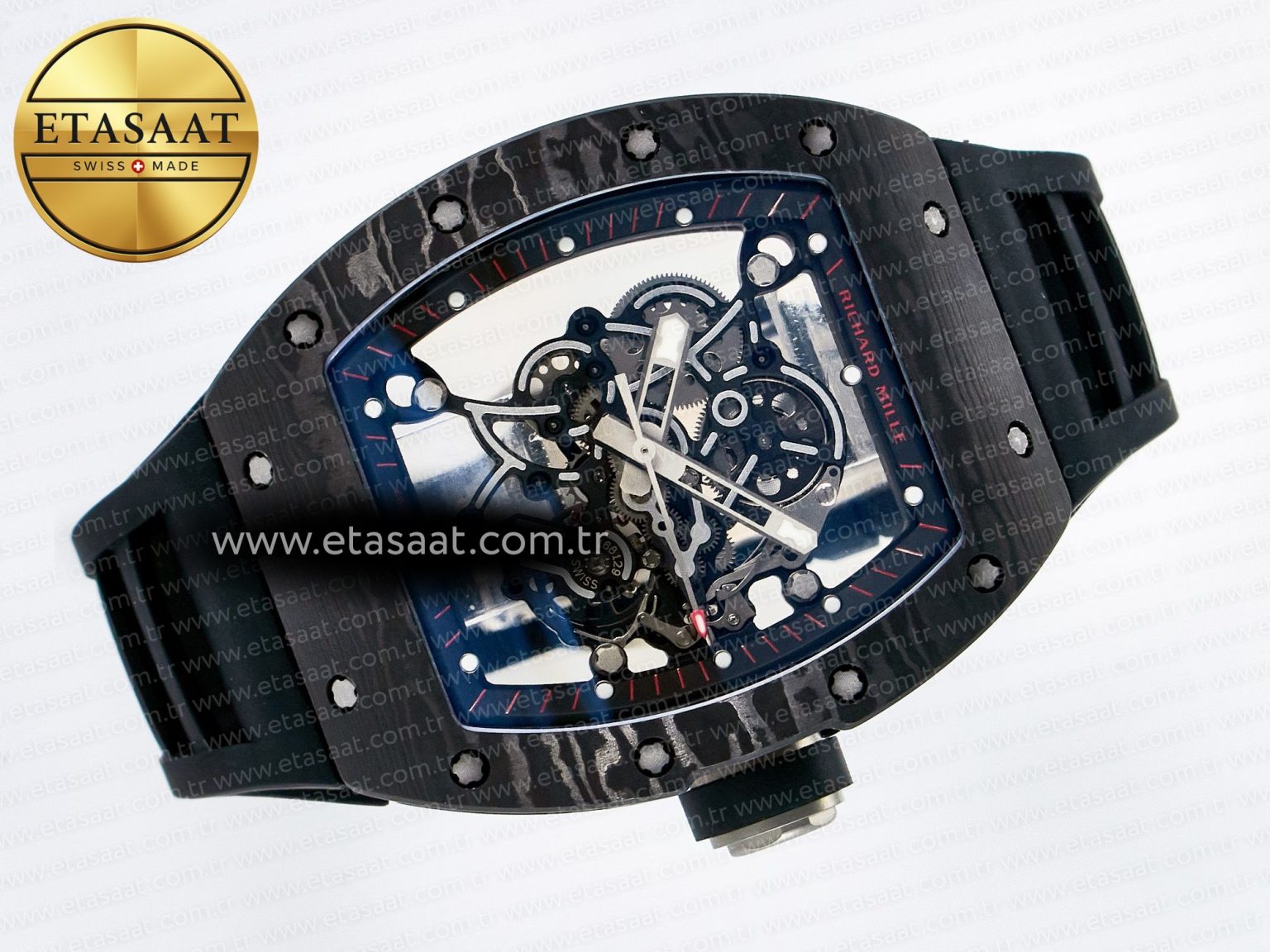 RM055 NTPT UOKF 1:1 Best Edition Black Inner Bezel Black Crown on Black Rubber Strap RMUL2 Super Clone - Görsel 8