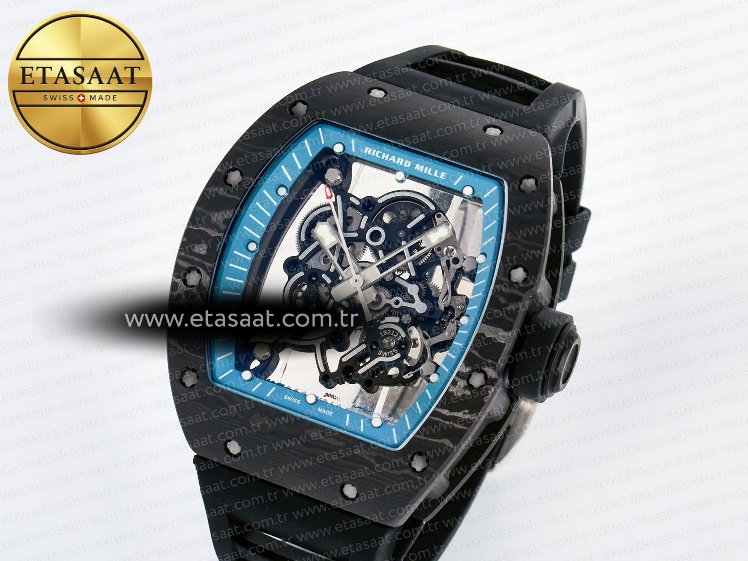 RM055 NTPT UOKF 1:1 Best Edition Blue Inner Bezel Black Crown on Black Rubber Strap RMUL2 Super Clone - Görsel 1