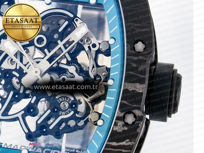 RM055 NTPT UOKF 1:1 Best Edition Blue Inner Bezel Black Crown on Black Rubber Strap RMUL2 Super Clone - Görsel 11