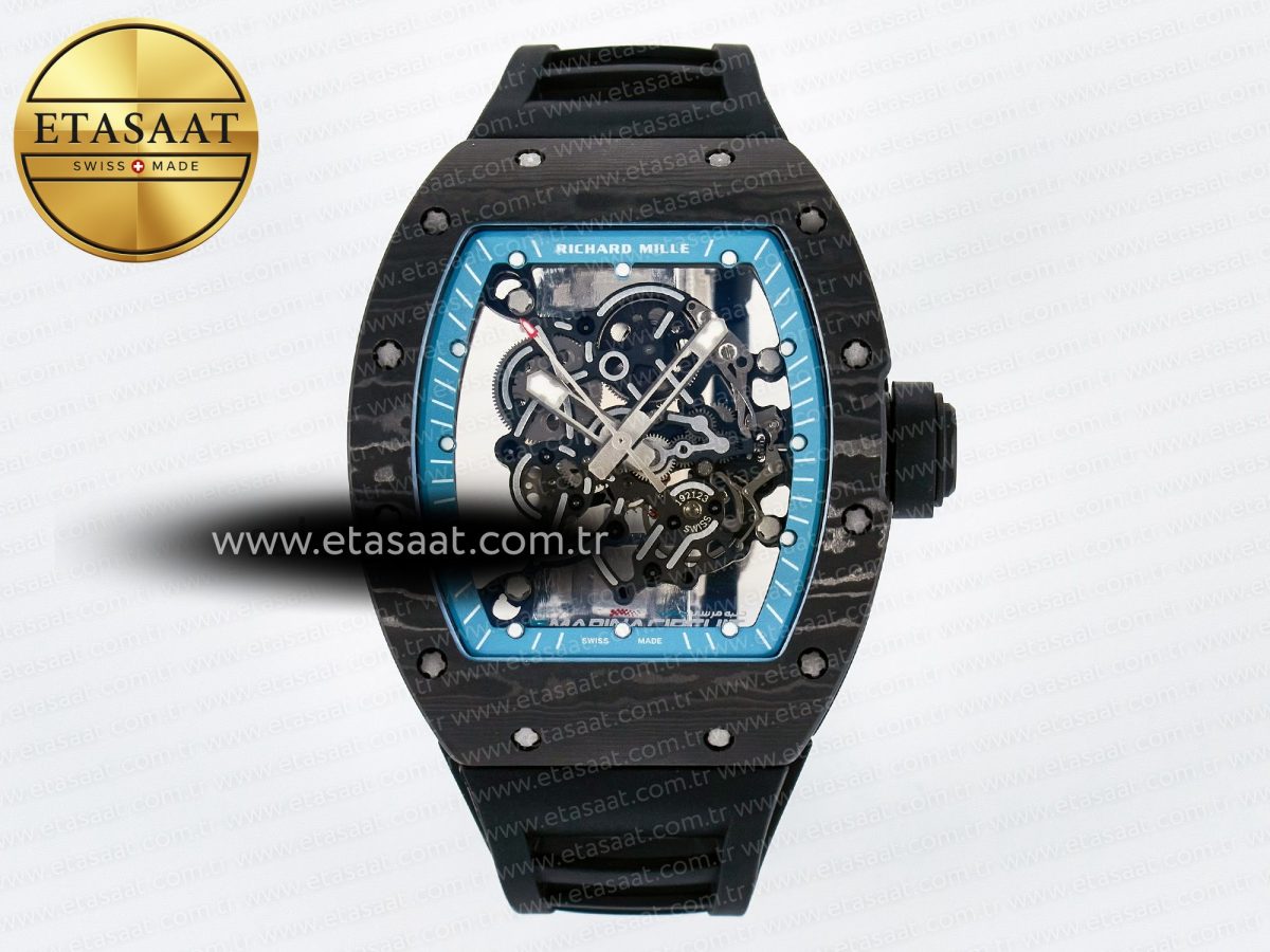 RM055 NTPT UOKF 1:1 Best Edition Blue Inner Bezel Black Crown on Black Rubber Strap RMUL2 Super Clone - Görsel 3