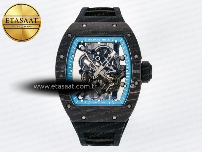RM055 NTPT UOKF 1:1 Best Edition Blue Inner Bezel Black Crown on Black Rubber Strap RMUL2 Super Clone - Görsel 3