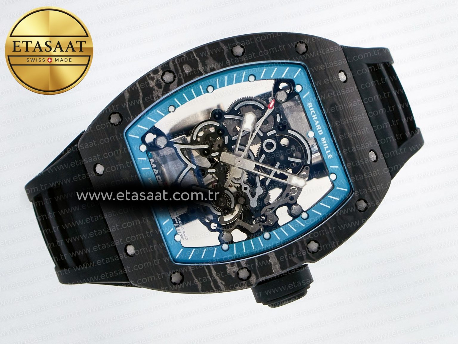 RM055 NTPT UOKF 1:1 Best Edition Blue Inner Bezel Black Crown on Black Rubber Strap RMUL2 Super Clone - Görsel 8