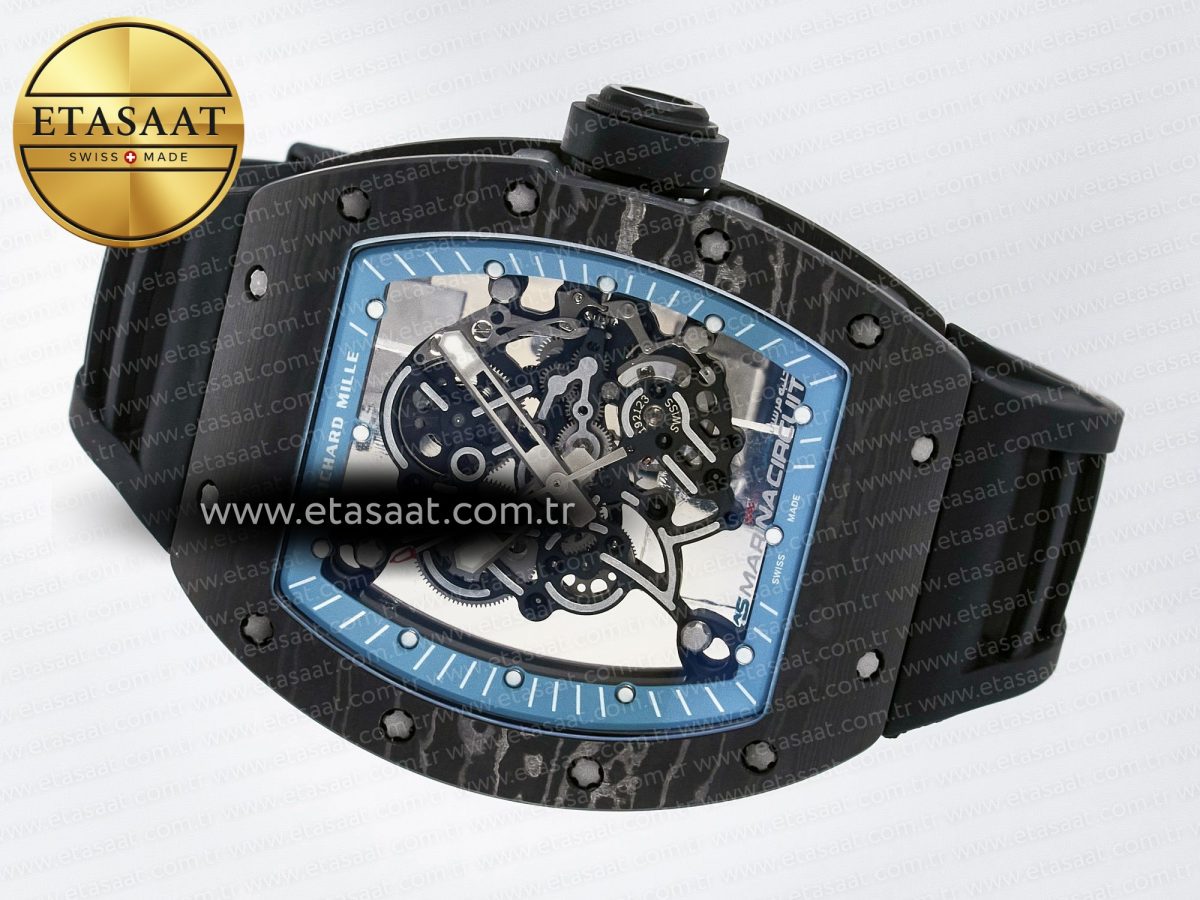 RM055 NTPT UOKF 1:1 Best Edition Blue Inner Bezel Black Crown on Black Rubber Strap RMUL2 Super Clone - Görsel 9