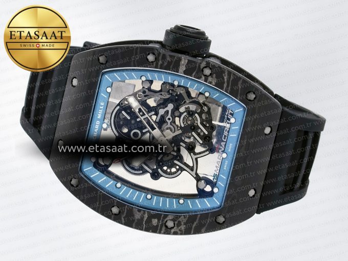 RM055 NTPT UOKF 1:1 Best Edition Blue Inner Bezel Black Crown on Black Rubber Strap RMUL2 Super Clone - Görsel 9
