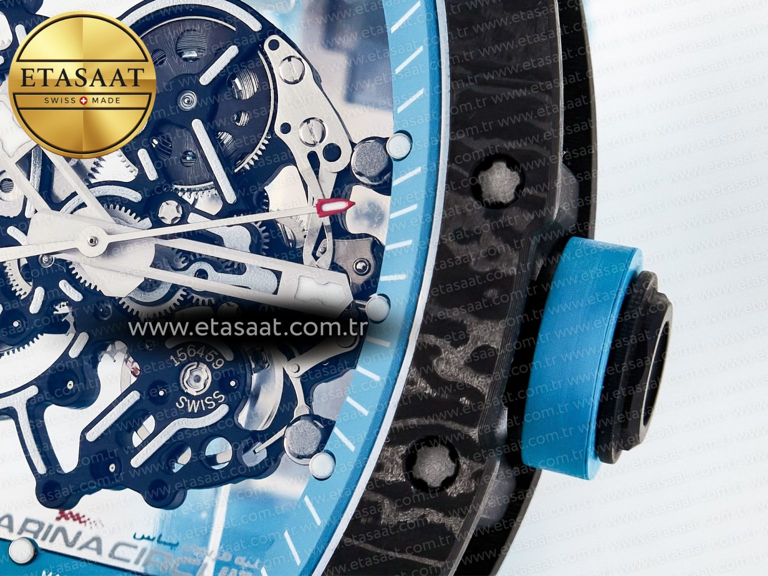 RM055 NTPT UOKF 1:1 Best Edition Blue Inner Bezel Black Crown on Blue Rubber Strap RMUL2 Super Clone - Görsel 11