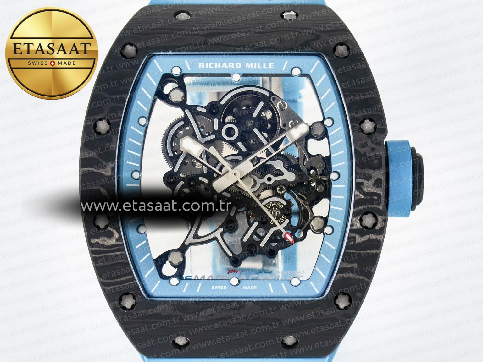 RM055 NTPT UOKF 1:1 Best Edition Blue Inner Bezel Black Crown on Blue Rubber Strap RMUL2 Super Clone - Görsel 4