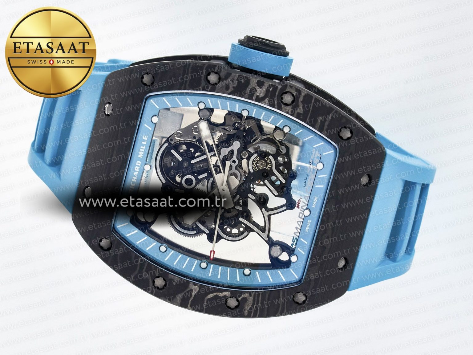 RM055 NTPT UOKF 1:1 Best Edition Blue Inner Bezel Black Crown on Blue Rubber Strap RMUL2 Super Clone - Görsel 9
