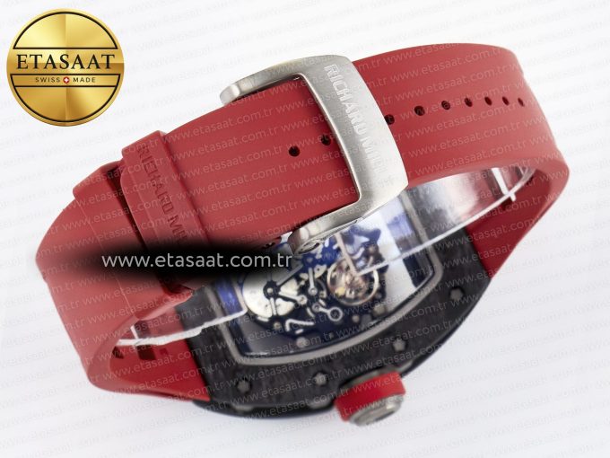 RM055 Ti/NTPT UOKF 1:1 Best Edition Black Inner Bezel Red Crown on Red Rubber Strap RMUL2 Super Clone - Görsel 15