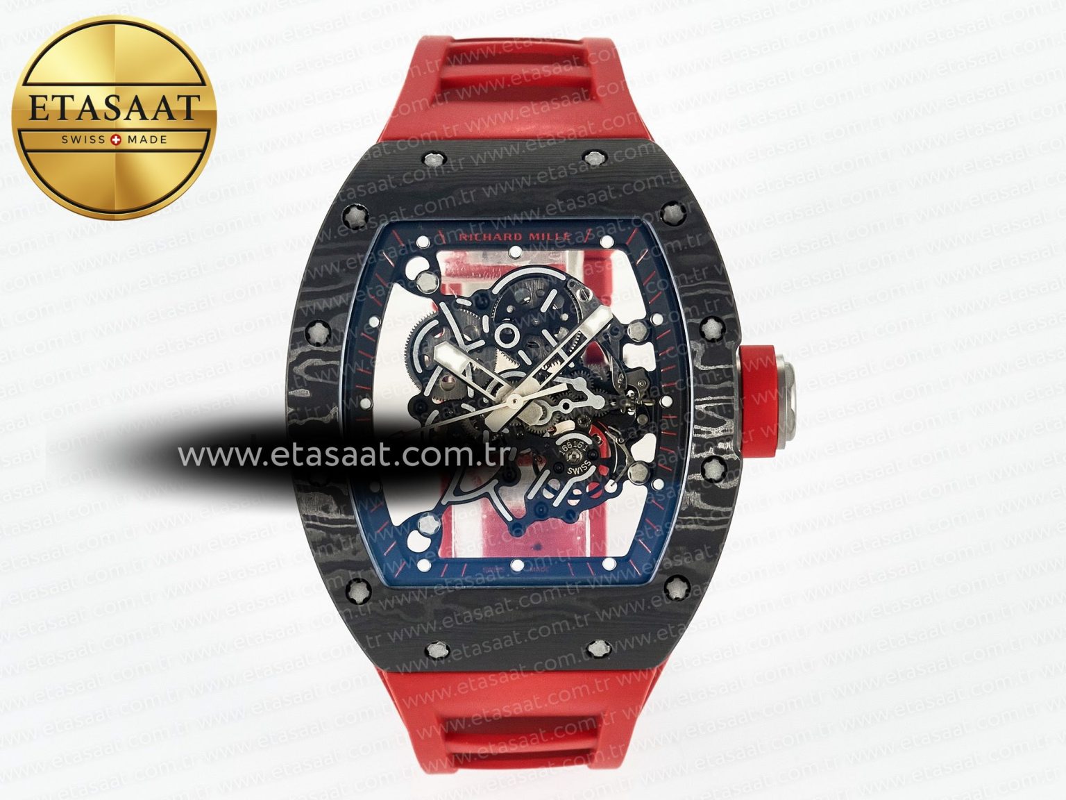 RM055 Ti/NTPT UOKF 1:1 Best Edition Black Inner Bezel Red Crown on Red Rubber Strap RMUL2 Super Clone - Görsel 3