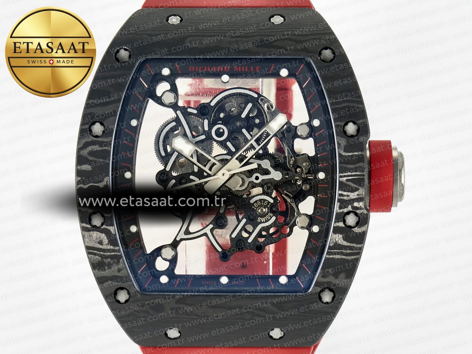 RM055 Ti/NTPT UOKF 1:1 Best Edition Black Inner Bezel Red Crown on Red Rubber Strap RMUL2 Super Clone - Görsel 4
