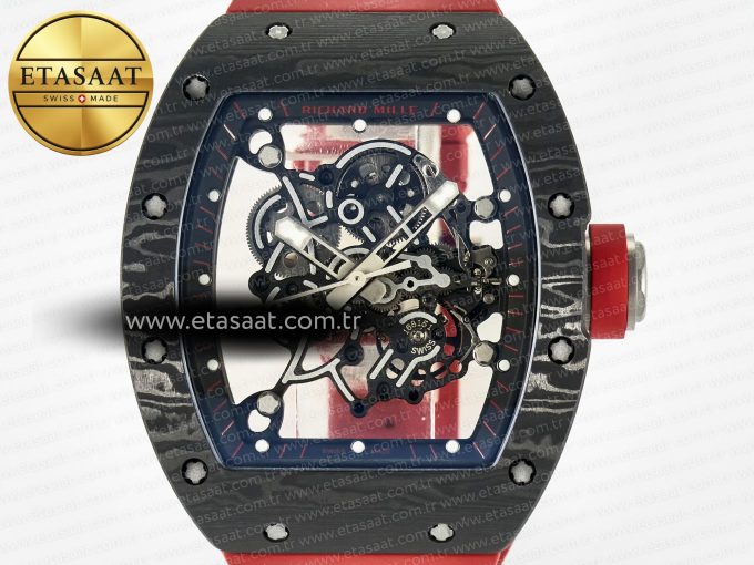 RM055 Ti/NTPT UOKF 1:1 Best Edition Black Inner Bezel Red Crown on Red Rubber Strap RMUL2 Super Clone - Görsel 4