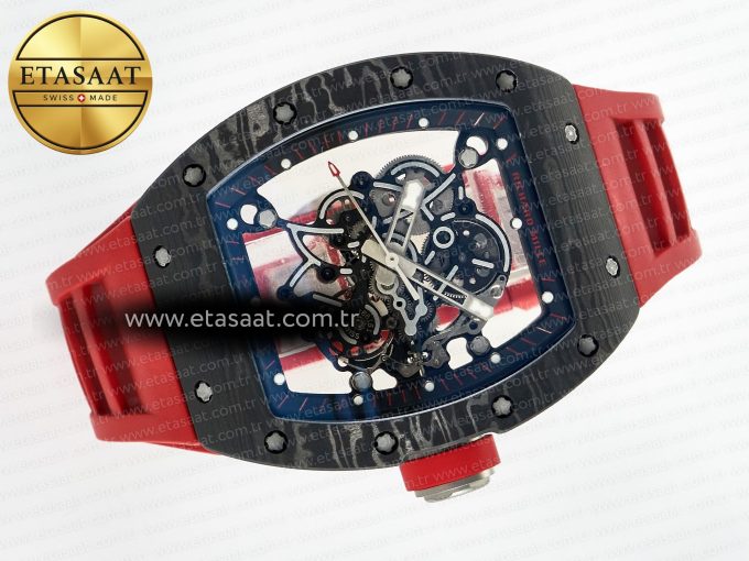 RM055 Ti/NTPT UOKF 1:1 Best Edition Black Inner Bezel Red Crown on Red Rubber Strap RMUL2 Super Clone - Görsel 8