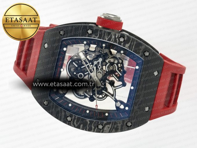 RM055 Ti/NTPT UOKF 1:1 Best Edition Black Inner Bezel Red Crown on Red Rubber Strap RMUL2 Super Clone - Görsel 9