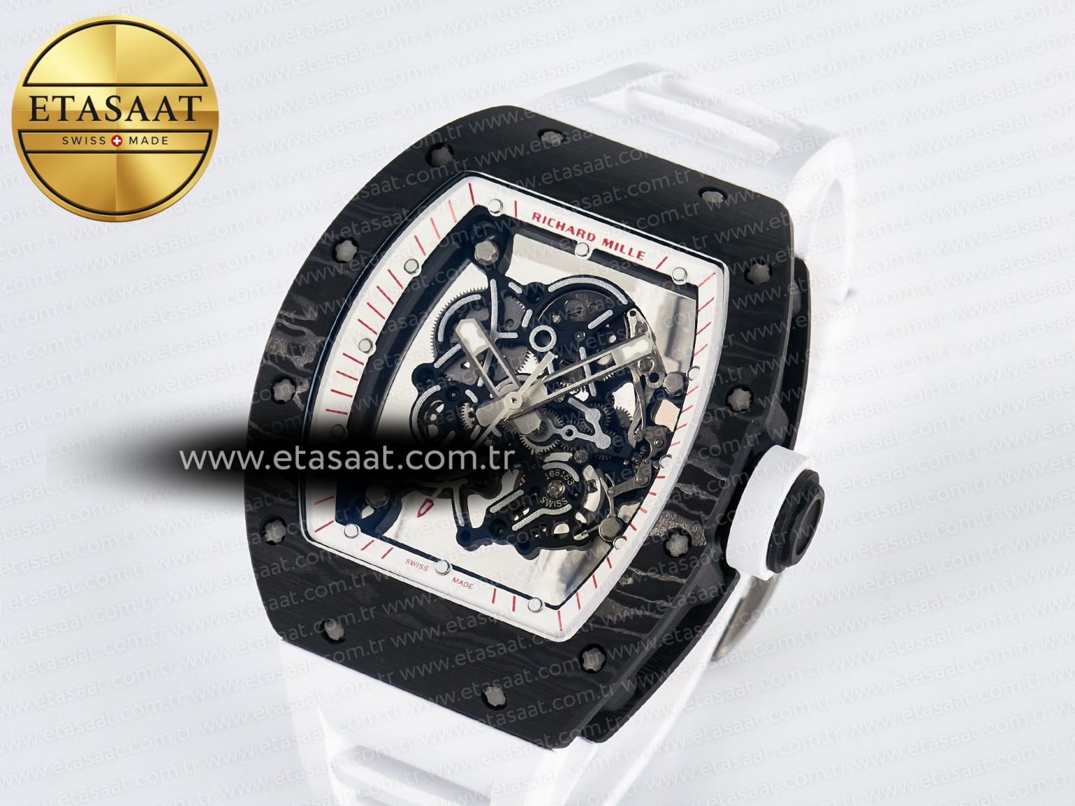 RM055 Ti/NTPT UOKF 1:1 Best Edition White/Red Inner Bezel White Crown on White Rubber Strap RMUL2 Super Clone - Görsel 2