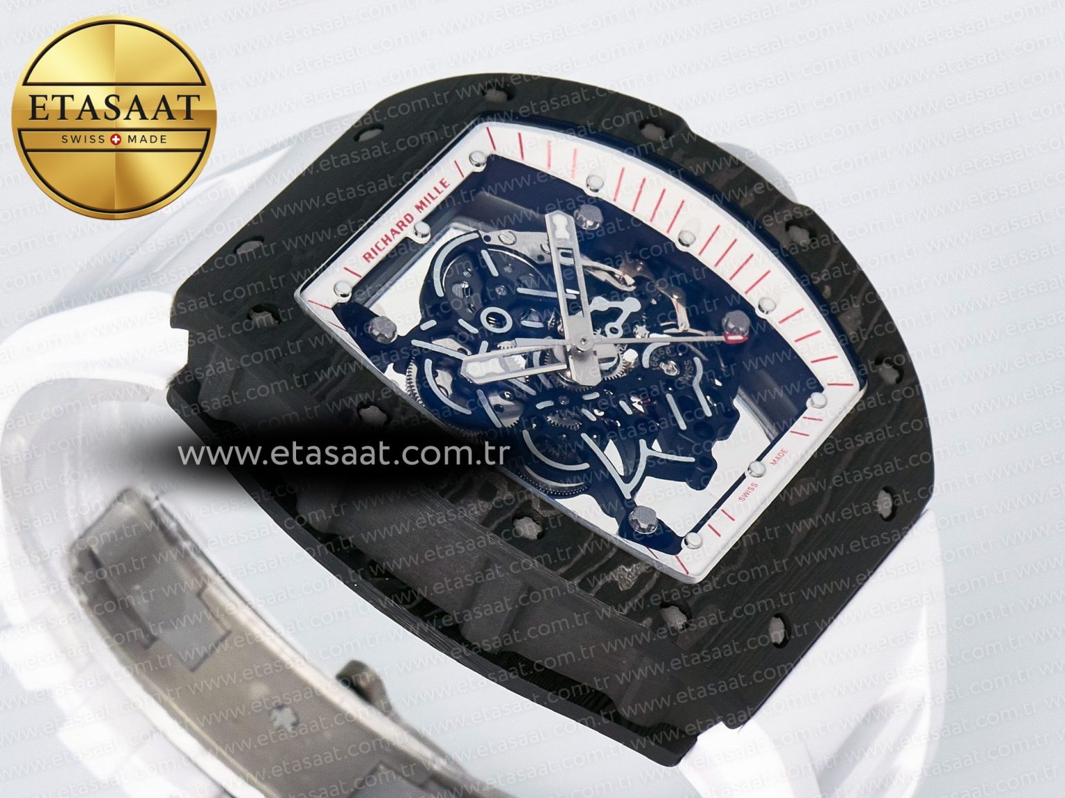 RM055 Ti/NTPT UOKF 1:1 Best Edition White/Red Inner Bezel White Crown on White Rubber Strap RMUL2 Super Clone - Görsel 7