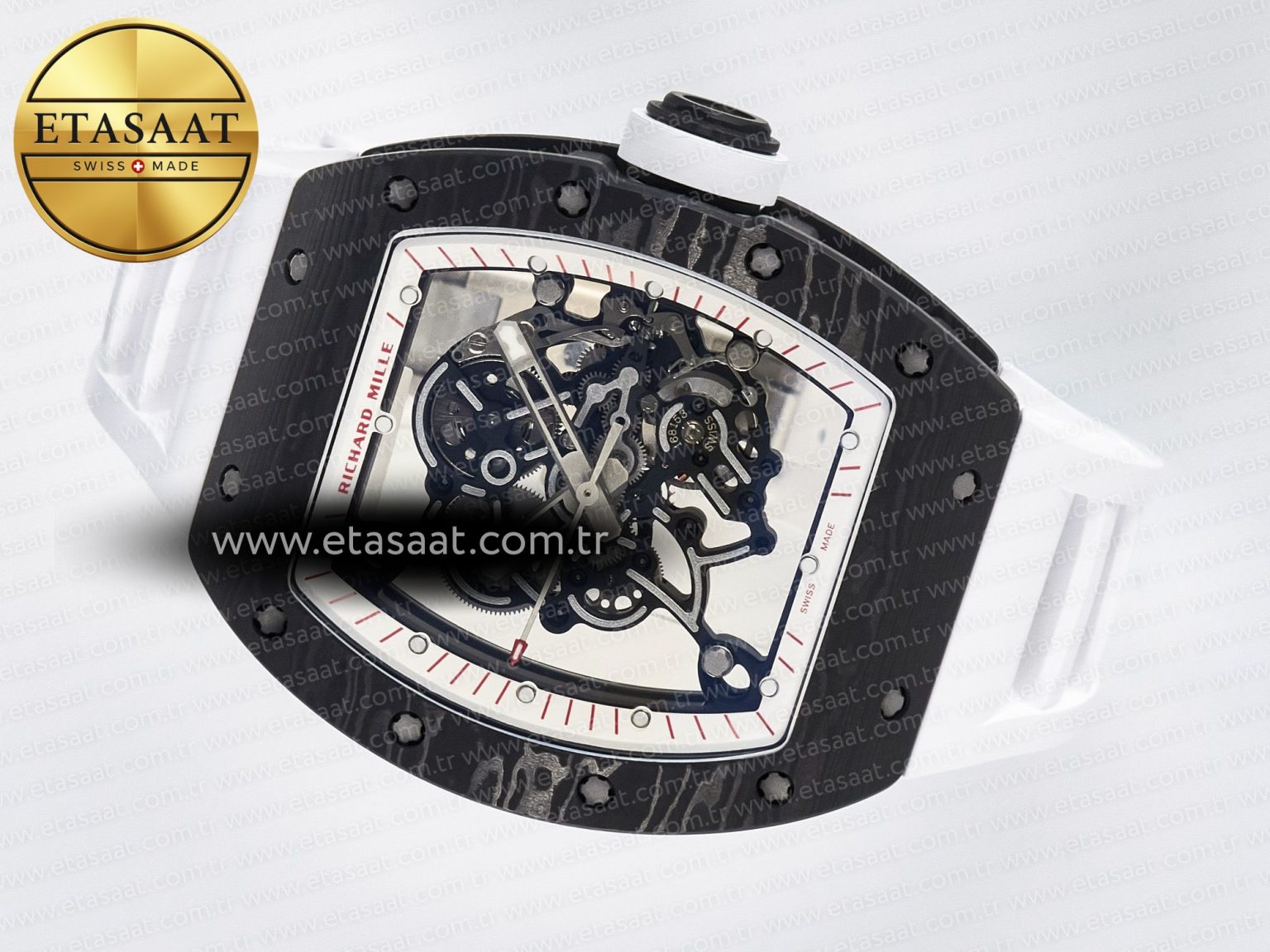 RM055 Ti/NTPT UOKF 1:1 Best Edition White/Red Inner Bezel White Crown on White Rubber Strap RMUL2 Super Clone - Görsel 9