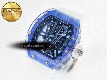 RM27-03 Blue Transparent Tourbillon MSF Best Edition Skull Dial on White Rubber Strap