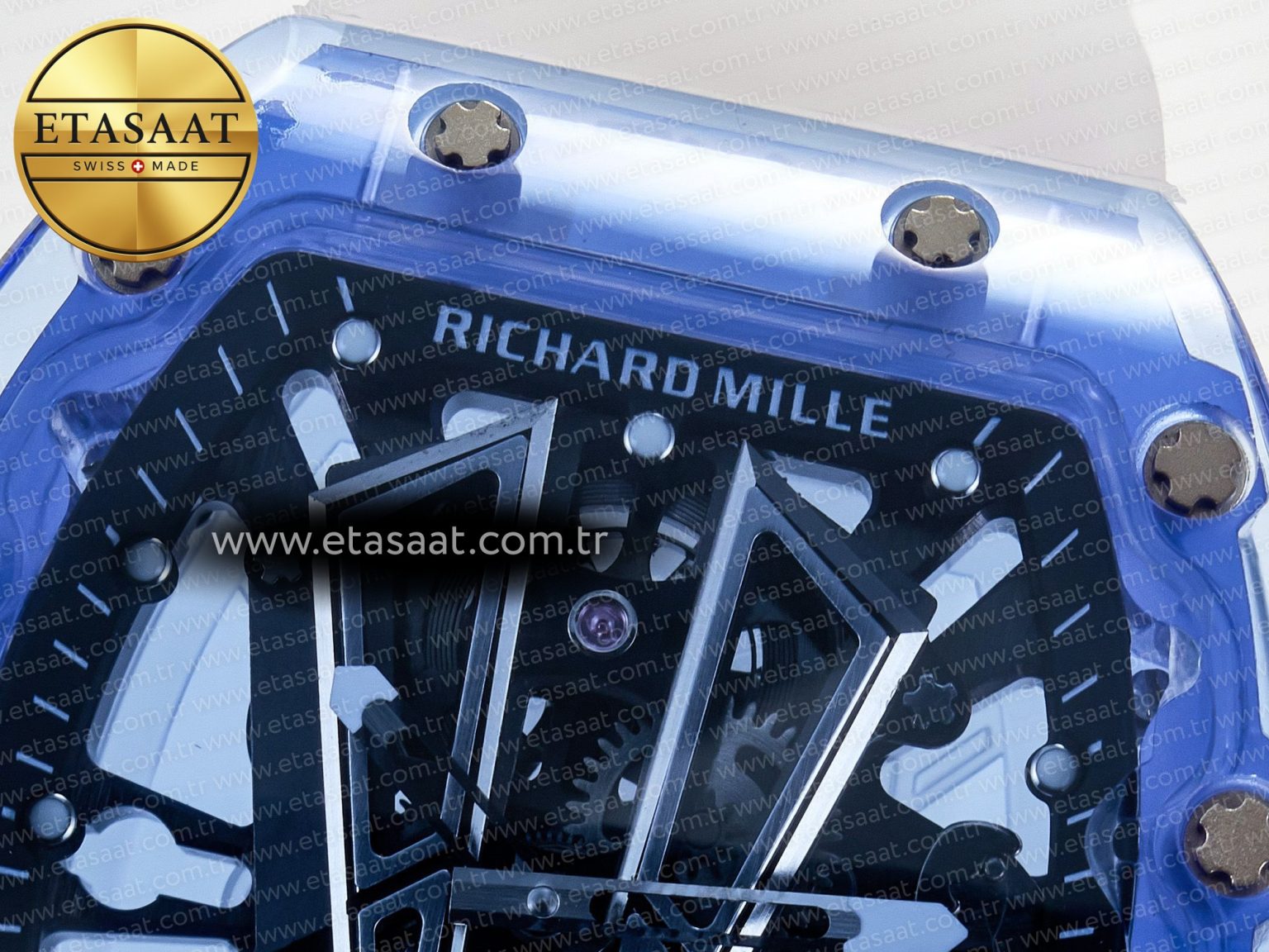 RM27-03 Blue Transparent Tourbillon MSF Best Edition Skull Dial on White Rubber Strap - Görsel 10