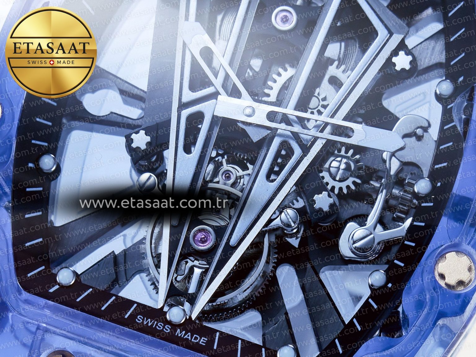 RM27-03 Blue Transparent Tourbillon MSF Best Edition Skull Dial on White Rubber Strap - Görsel 11