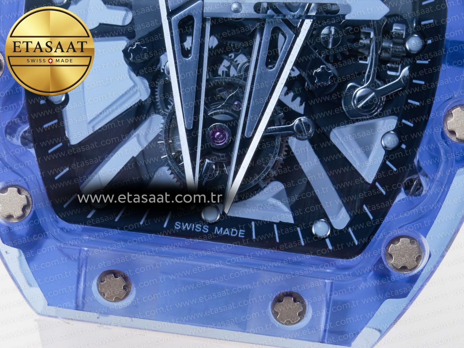 RM27-03 Blue Transparent Tourbillon MSF Best Edition Skull Dial on White Rubber Strap - Görsel 12