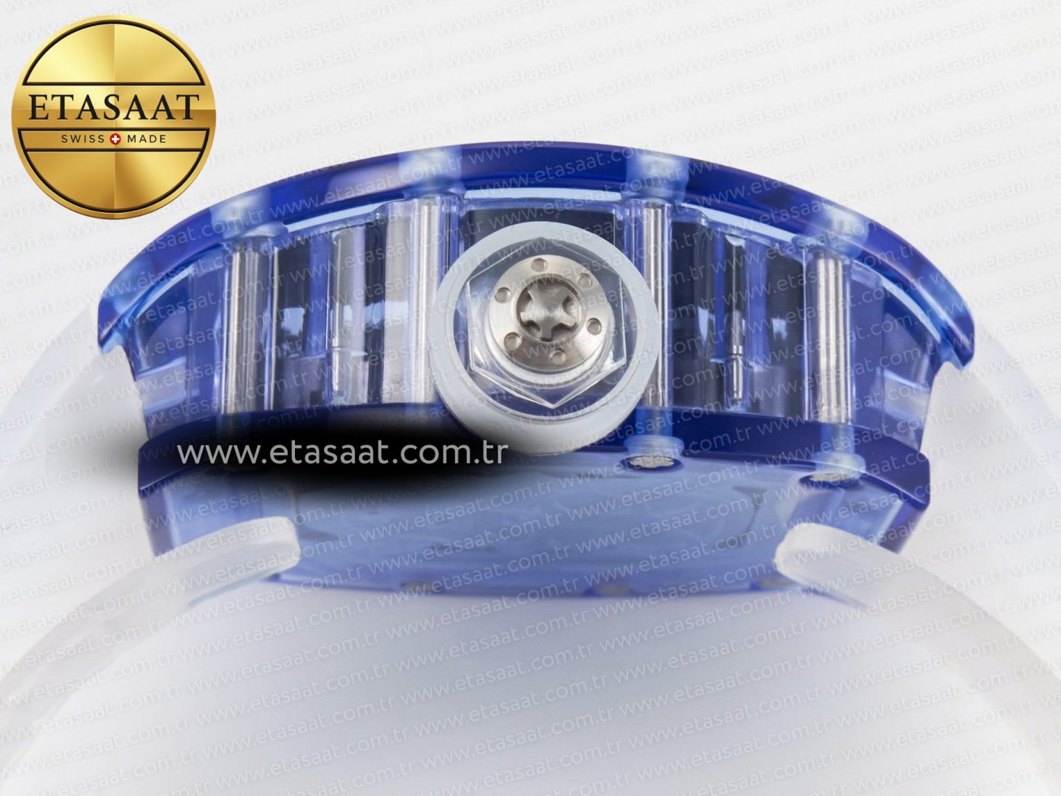 RM27-03 Blue Transparent Tourbillon MSF Best Edition Skull Dial on White Rubber Strap - Görsel 14