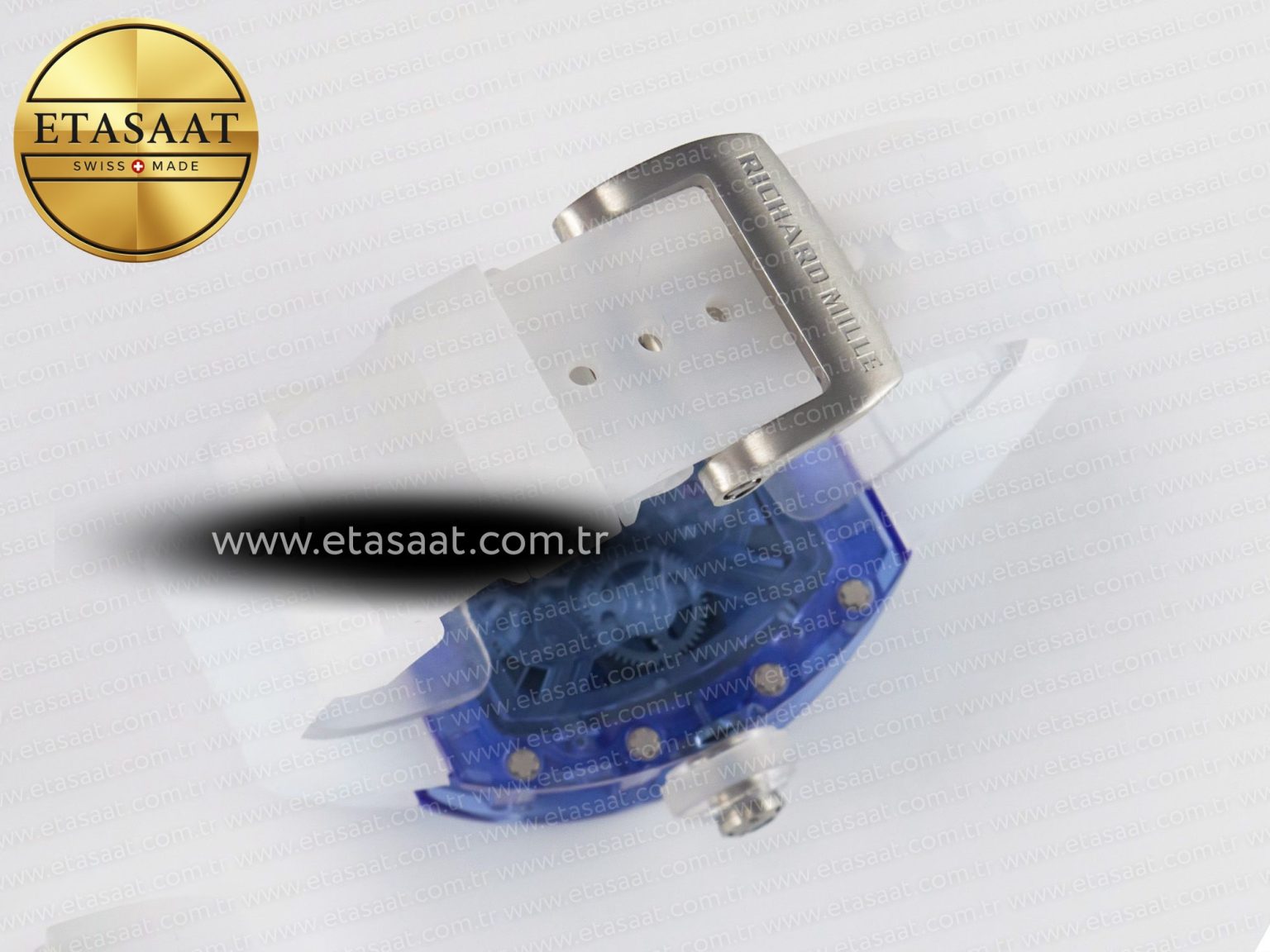 RM27-03 Blue Transparent Tourbillon MSF Best Edition Skull Dial on White Rubber Strap - Görsel 15