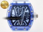 RM27-03 Blue Transparent Tourbillon MSF Best Edition Skull Dial on White Rubber Strap - Görsel 4