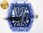 RM27-03 Blue Transparent Tourbillon MSF Best Edition Skull Dial on White Rubber Strap - Görsel 4