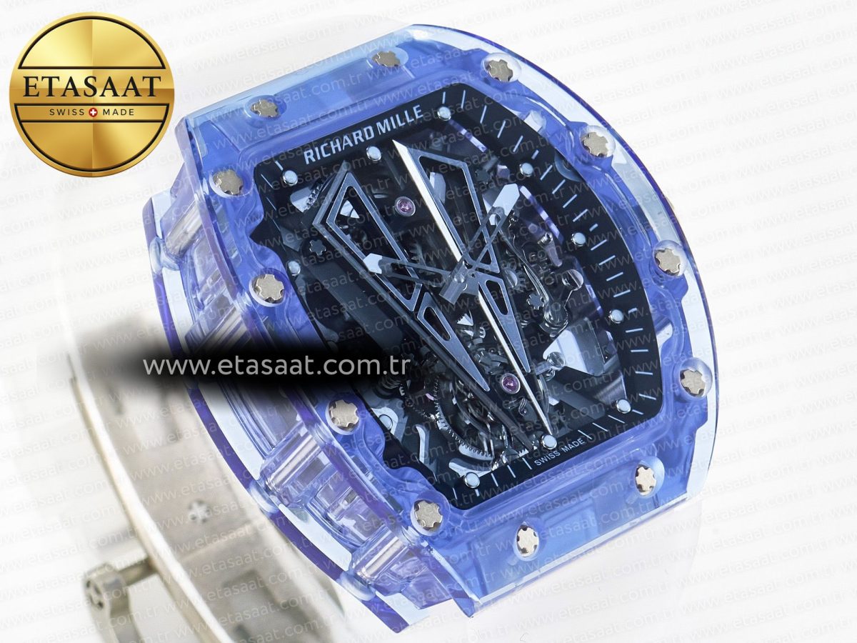 RM27-03 Blue Transparent Tourbillon MSF Best Edition Skull Dial on White Rubber Strap - Görsel 5