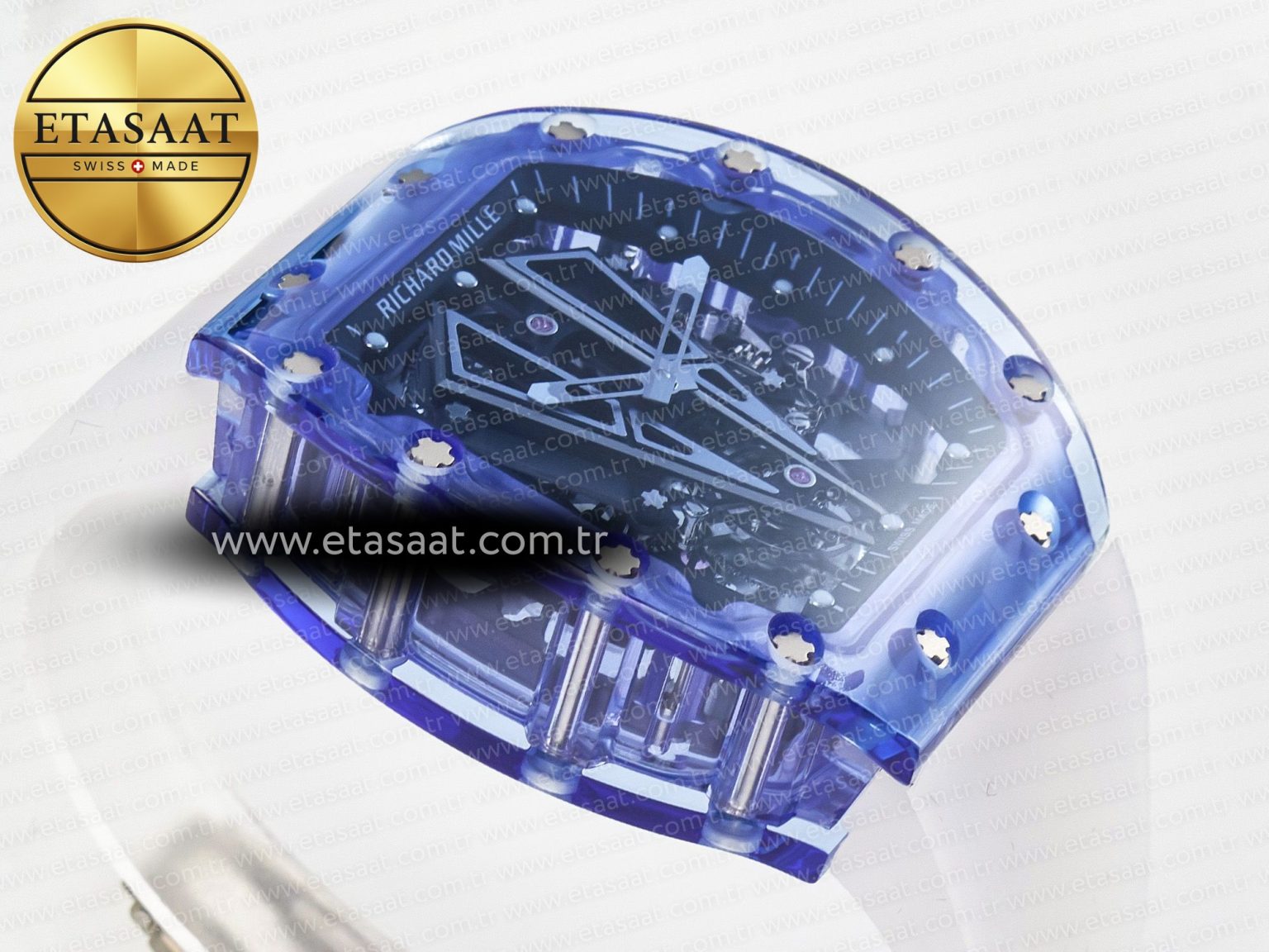 RM27-03 Blue Transparent Tourbillon MSF Best Edition Skull Dial on White Rubber Strap - Görsel 7