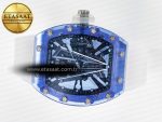 RM27-03 Blue Transparent Tourbillon MSF Best Edition Skull Dial on White Rubber Strap - Görsel 9
