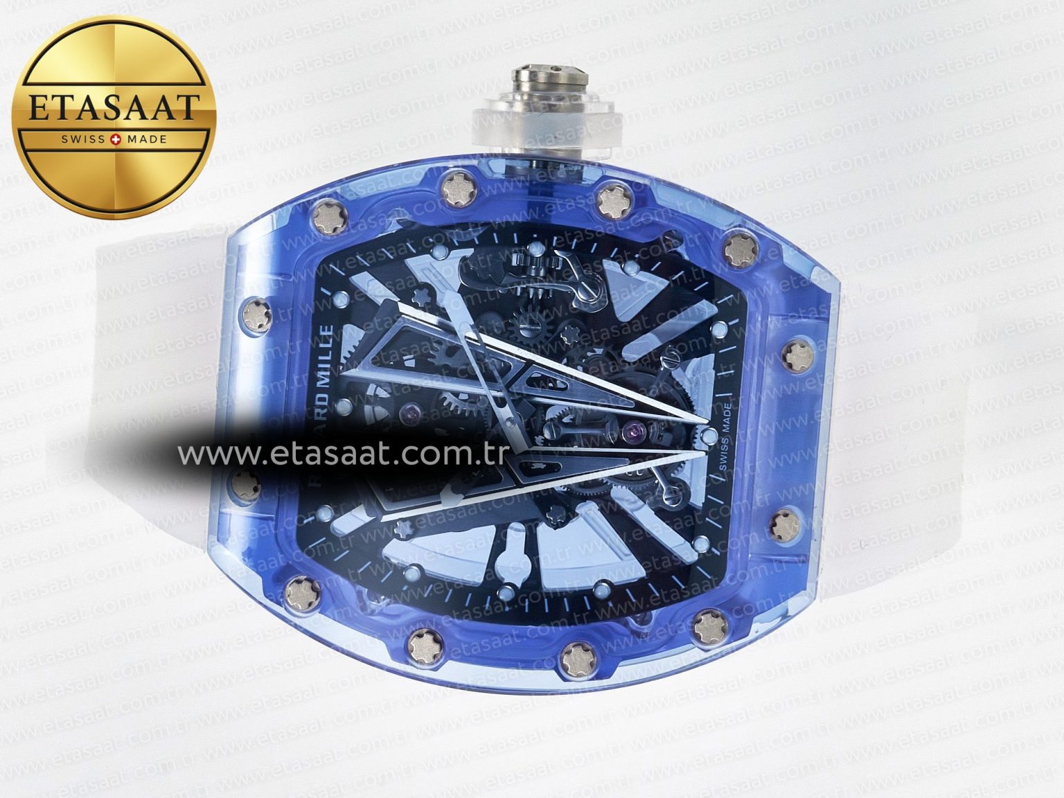 RM27-03 Blue Transparent Tourbillon MSF Best Edition Skull Dial on White Rubber Strap - Görsel 9