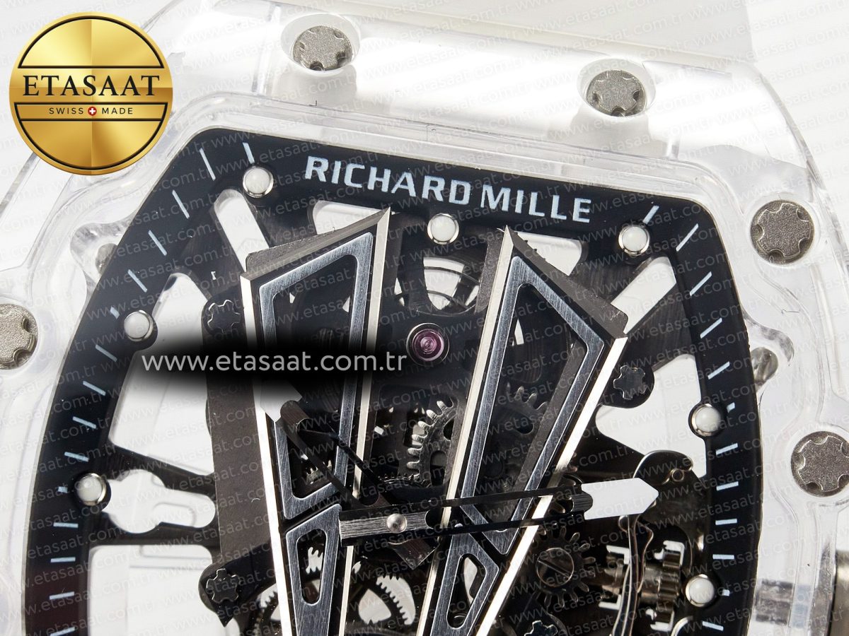 RM27-03 White Transparent Tourbillon MSF Best Edition Skull Dial on White Rubber Strap - Görsel 10