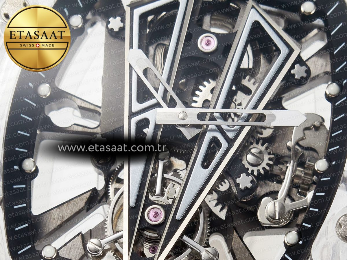 RM27-03 White Transparent Tourbillon MSF Best Edition Skull Dial on White Rubber Strap - Görsel 11