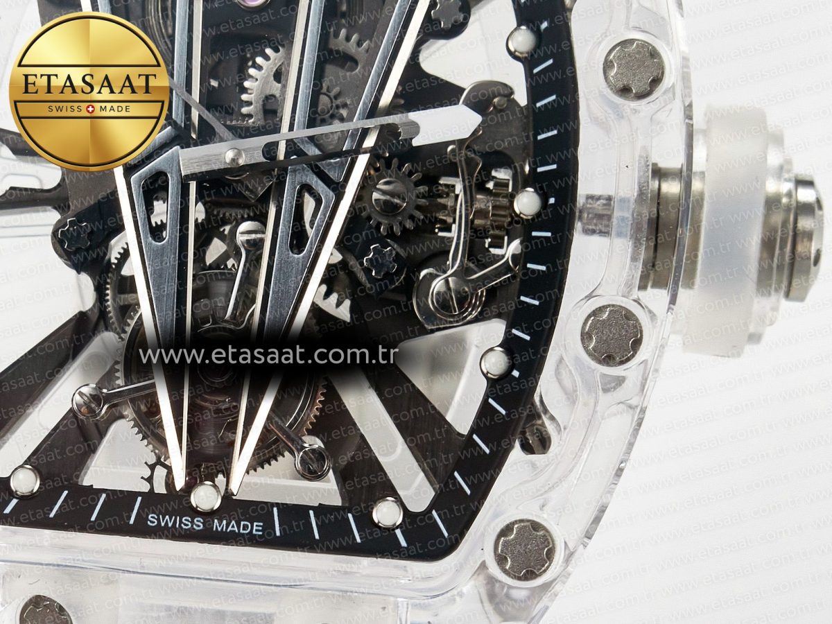 RM27-03 White Transparent Tourbillon MSF Best Edition Skull Dial on White Rubber Strap - Görsel 12