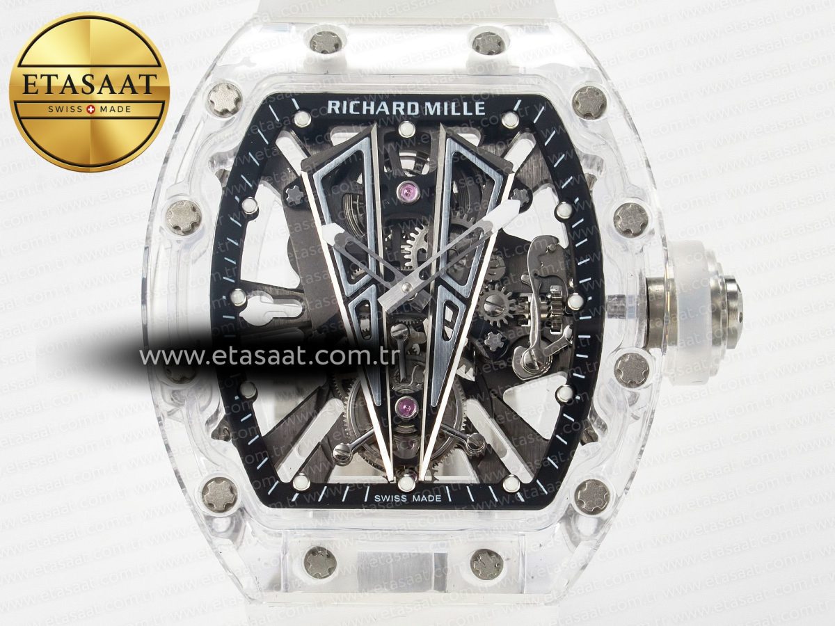 RM27-03 White Transparent Tourbillon MSF Best Edition Skull Dial on White Rubber Strap - Görsel 4