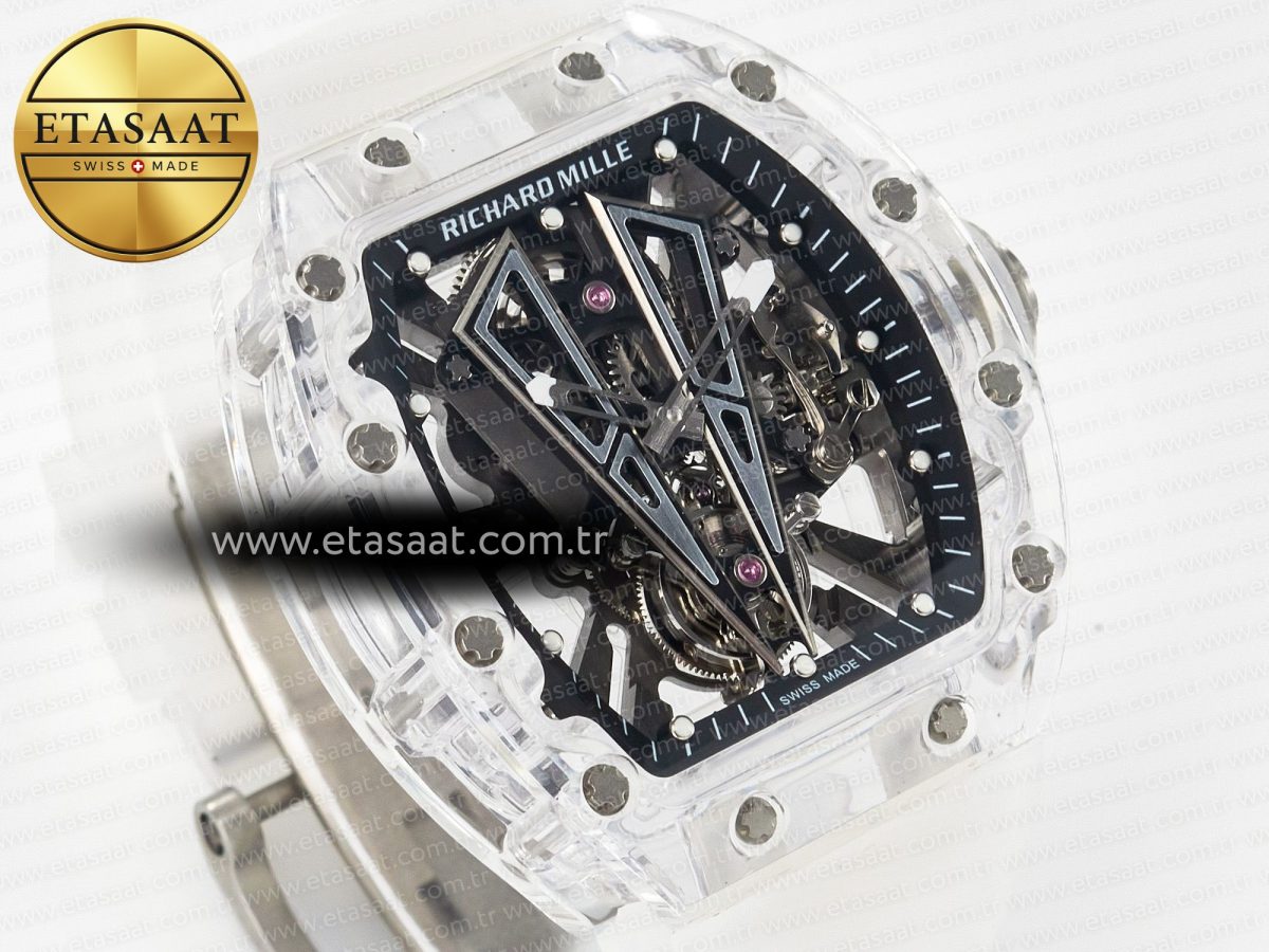 RM27-03 White Transparent Tourbillon MSF Best Edition Skull Dial on White Rubber Strap - Görsel 5