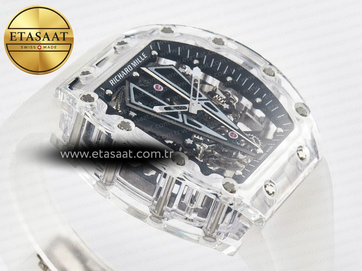 RM27-03 White Transparent Tourbillon MSF Best Edition Skull Dial on White Rubber Strap - Görsel 7